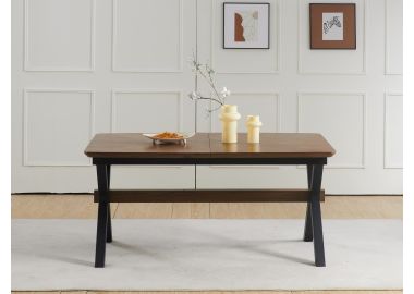 שולחן אוכל נפתח 160 ס"מ רגל איקס מתכת פורניר פישבון אגוז דגם מליבו