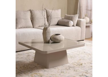 שולחן סלון 90*90 זכוכית משולבת מתכת בגוון בז' דגם פוארטו 