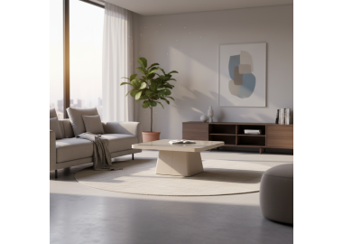 שולחן סלון 90*90 זכוכית משולבת מתכת בגוון אפור דגם פוארטו 