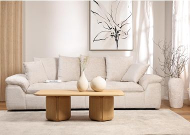 ספה תלת מושבית 260 ס"מ בד בגוון שמפניה דגם קופה קבנה