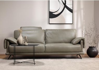 ספה תלת מושבית 220 ס"מ עור בגוון אפור דגם קנזו