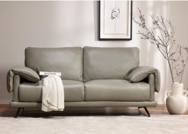 ספה דו מושבית 180 ס"מ עור בגוון אפור דגם קנזו