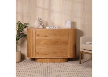 שידה 120 ס"מ 3 מגירות פורניר אלון בגוון טבעי דגם מגנום