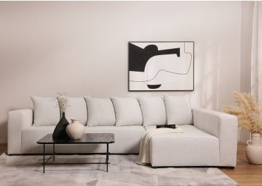 ספה פינתית בוקסי ימין בד בגוון אבן 300 ס"מ