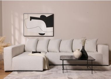 ספה פינתית בוקסי שמאל בד בגוון אבן 300 ס"מ