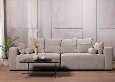 ספה תלת מושבית 300 ס"מ בד בגוון אפור בהיר דגם פיקולו