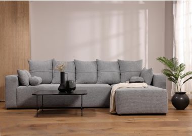 ספת רביצה פינתית ימין 200*300 ס"מ בד אפור דגם פיקולו