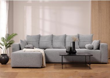 ספת רביצה פינתית שמאל 200*300 ס"מ בד אפור דגם פיקולו