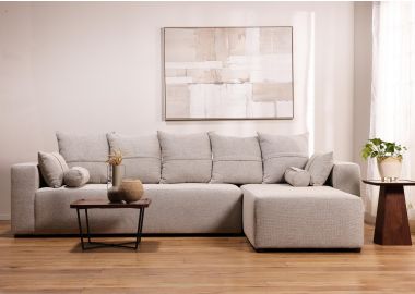 ספת רביצה פינתית ימין 200*300 ס"מ בד אפור בהיר דגם פיקולו