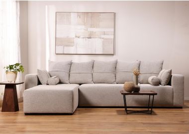 ספת רביצה פינתית שמאל 200*300 ס"מ בד אפור בהיר דגם פיקולו