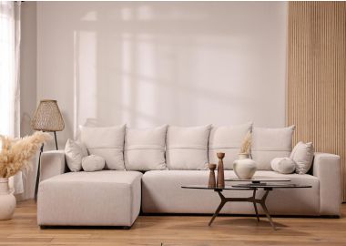 ספת רביצה פינתית שמאל 200*300 ס"מ בד בז' דגם פיקולו