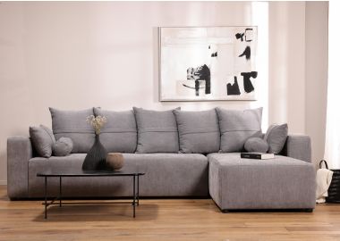 ספת רביצה פינתית ימין 200*300 ס"מ בד אפור כחול דגם פיקולו