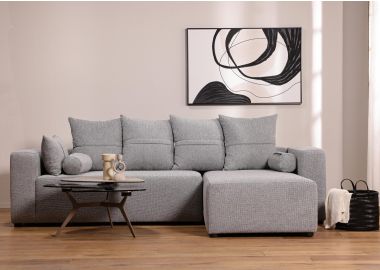 ספת רביצה פינתית ימין 180*260 ס"מ בד אפור דגם פיקולו