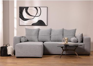 ספת רביצה פינתית  שמאל 180*260 ס"מ בד אפור דגם פיקולו