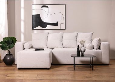 ספת רביצה פינתית  שמאל 180*260 ס"מ בד אבן דגם פיקולו