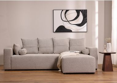 ספת רביצה פינתית ימין 180*260 ס"מ בד אפור בהיר דגם פיקולו