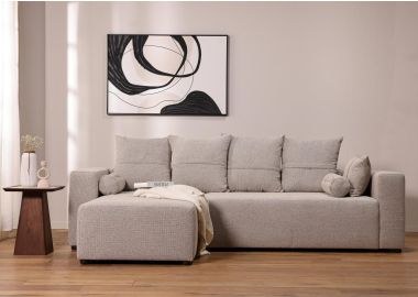 ספת רביצה פינתית שמאל 180*260 ס"מ בד אפור בהיר דגם פיקולו