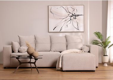 ספת רביצה פינתית ימין 180*260 ס"מ בד בז' דגם פיקולו