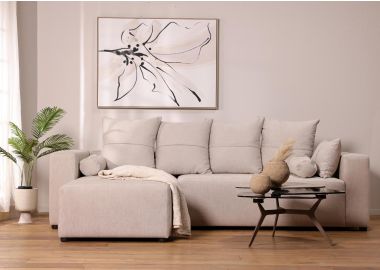 ספת רביצה פינתית שמאל 180*260 ס"מ בד בז' דגם פיקולו