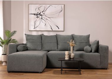 ספת רביצה פינתית שמאל 180*260 ס"מ בד אפור כהה דגם פיקולו