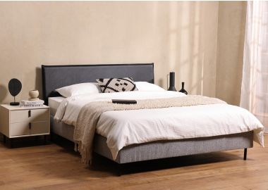 מיטה זוגית 190*140 ס"מ דמוי עור שחור משולב בד בגוון אפור דגם סטנפורד