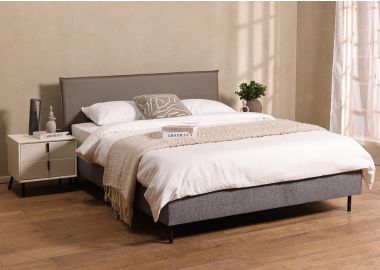 מיטה זוגית 190*140 ס"מ דמוי עור חום כהה משולב בד בגוון אפור דגם סטנפורד