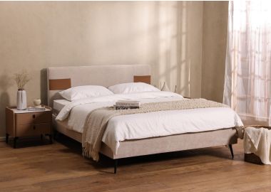 מיטה זוגית 200*160 ס"מ בד בגוון אבן משולב כיסים חומים דגם אודין