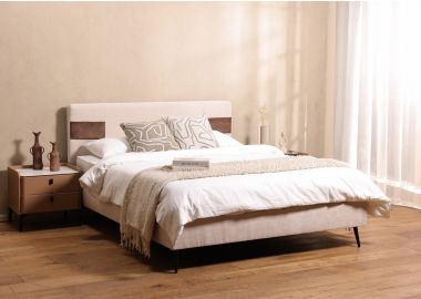 מיטה זוגית 200*160 ס"מ בד בגוון בז' משולב כיסים חומים דגם אודין