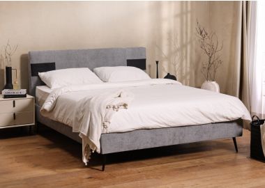 מיטה זוגית 200*140 ס"מ בד בגוון אפור משולב כיסים שחורים דגם אודין