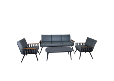 מערכת ישיבה לגינה מאלומיניום תלת מושבית דגם צרפת גוון שחור