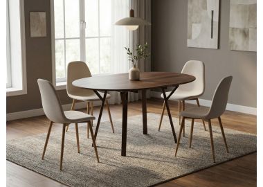 שולחן אוכל נפתח קוטר 110 ס"מ בגוון אגוז דגם +ARKA