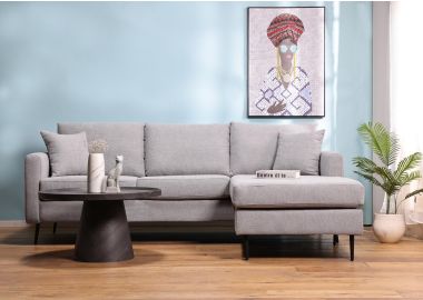 ספה פינתית תלת מושבית בד בגוון אפור 280 ס"מ דגם RANDOM