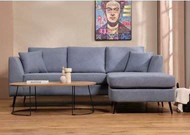 ספה פינתית תלת מושבית בד בגוון כחול 260 ס"מ דגם RANDEVU