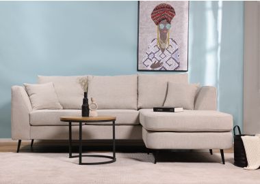 ספה פינתית תלת מושבית בד בגוון אבן 280 ס"מ דגם RANDEVU