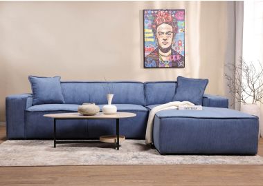 ספת פינתית 300 ס"מ ימין בד קורדרוי כחול דגם COOL