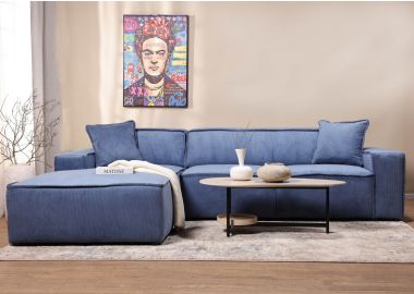 ספת פינתית 300 ס"מ שמאל בד קורדרוי כחול דגם COOL