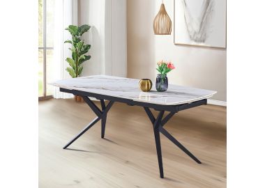 שולחן אוכל אבן קרמית באורך 1.8 מטר נפתח ל- 2.6 מטר עם רגלי ברזל דגם קראש