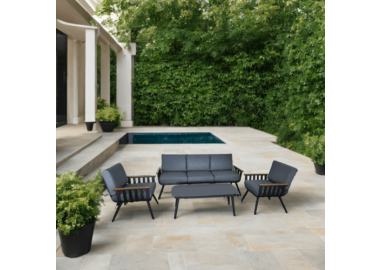 מערכת ישיבה לגינה מאלומיניום תלת מושבית דגם צרפת גוון שחור