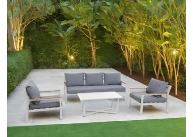 פינת ישיבה לגינה מאלומיניום ליסבון לבן 