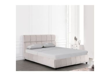 מיטה זוגית מעוצבת 160*200 בריפוד בד עם ארגז מצעים מעץ בגוון אבן דגם קווין 