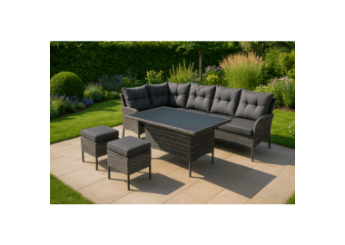 מערכת ישיבה פינתית לגינה מראטן דגם מלבורן אפור