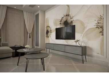 סט מזנון רוחב 2 מטר וזוג שולחנות לסלון קולקציית בטון כהה