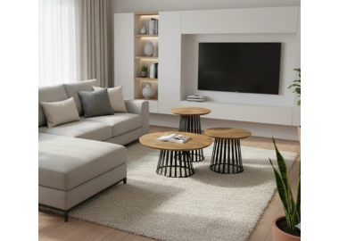 סט 3 שולחנות דגם אלמה בגוון עץ בשילוב מתכת