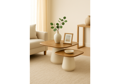 סט שולחנות סלון אורגניים מעץ מנגו