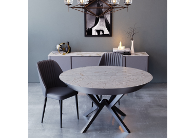 שולחן פינת אוכל עגול נפתח דמוי שיש דגם גרניט מוזהב