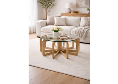 שולחן סלון עם זכוכית דגם סאנדי