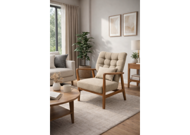 כורסא מבד בגוון בז’ עם שלדת עץ מלא דגם לולה