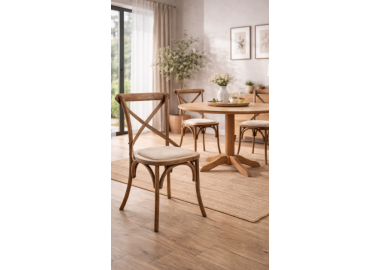 כיסא אוכל מעץ אלון מלא מושב מרופד