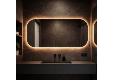 מראה מלבנית מעוגלת עם תאורת LED היקפית