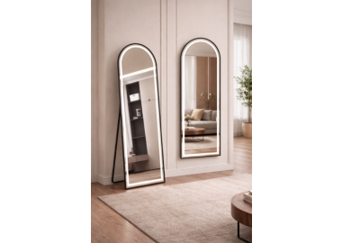 מראה קשת מעוצבת עם תאורת LED קדמית וטאץ' – לתלייה או עמידה 160 ס״מ